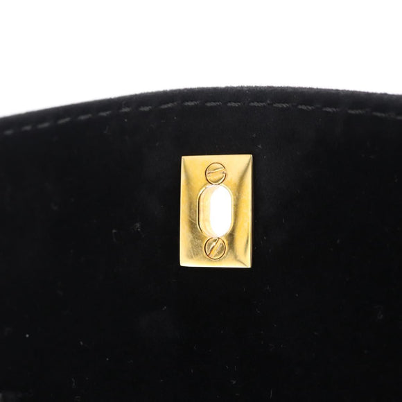 CHANEL Cosmetic Pouch Velor Black Gold CC Auth 215421A