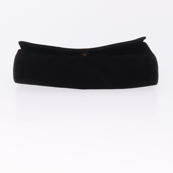 CHANEL Cosmetic Pouch Velor Black Gold CC Auth 215421A