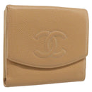 CHANEL Wallet Caviar Skin Beige Gold CC Auth 215436-1