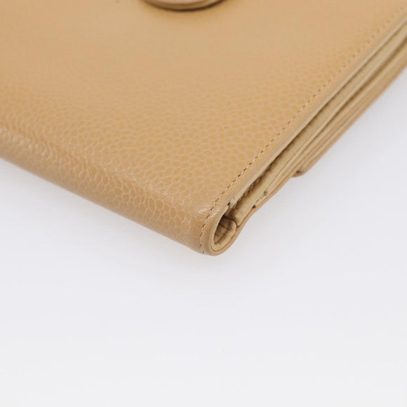 CHANEL Wallet Caviar Skin Beige Gold CC Auth 215436