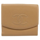CHANEL Wallet Caviar Skin Beige Gold CC Auth 215436-2