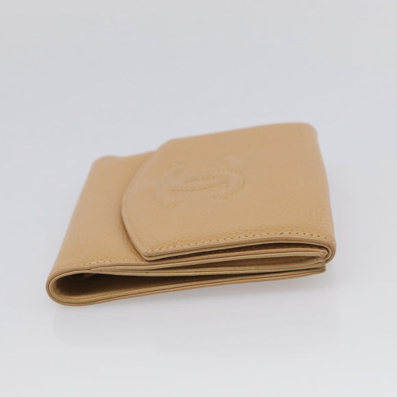 CHANEL Wallet Caviar Skin Beige Gold CC Auth 215436