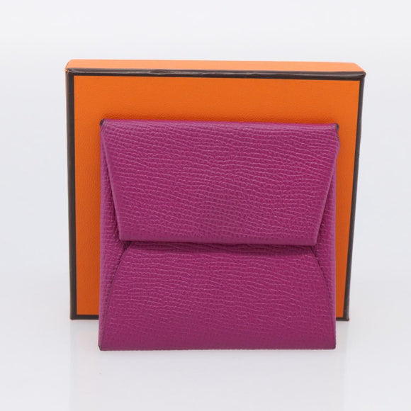 HERMES Bastia Coin Purse Leather Pink Auth 215440M
