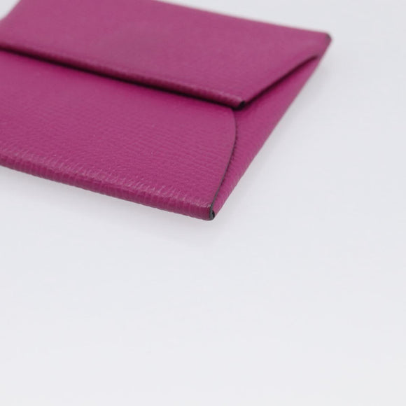 HERMES Bastia Coin Purse Leather Pink Auth 215440M