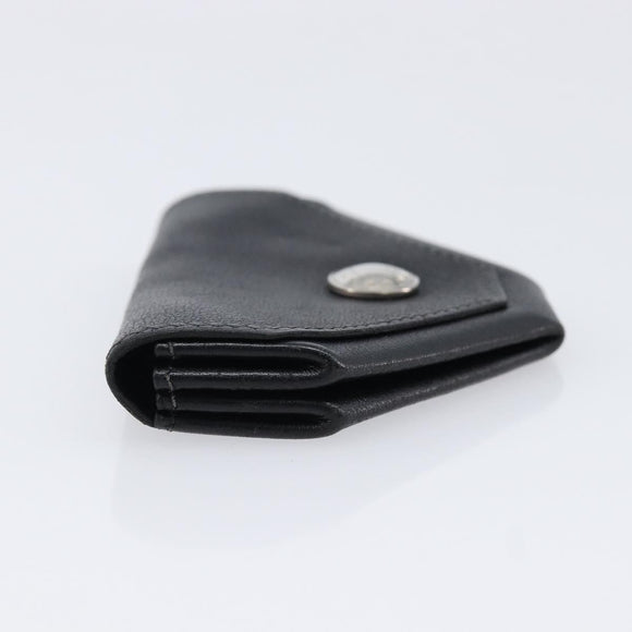 HERMES Revan Cattle Coin Purse Leather Black Silver Auth 215443A