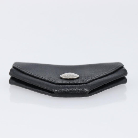 HERMES Revan Cattle Coin Purse Leather Black Silver Auth 215443A