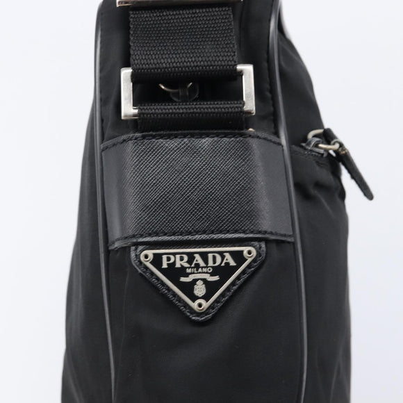 PRADA Shoulder Bag Nylon Black Silver Auth 215517A