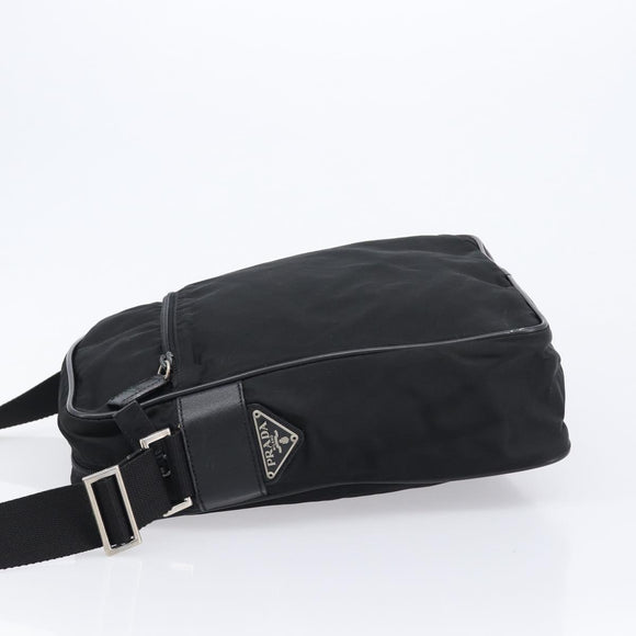 PRADA Shoulder Bag Nylon Black Silver Auth 215517A