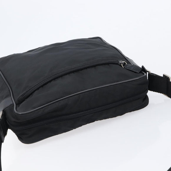 PRADA Shoulder Bag Nylon Black Silver Auth 215517A