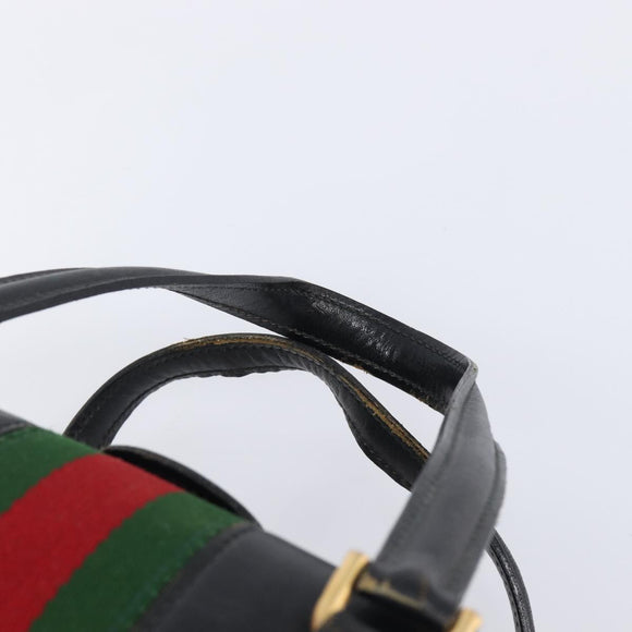 GUCCI Web Sherry Line Boston Bag Leather Black Gold Auth 215521