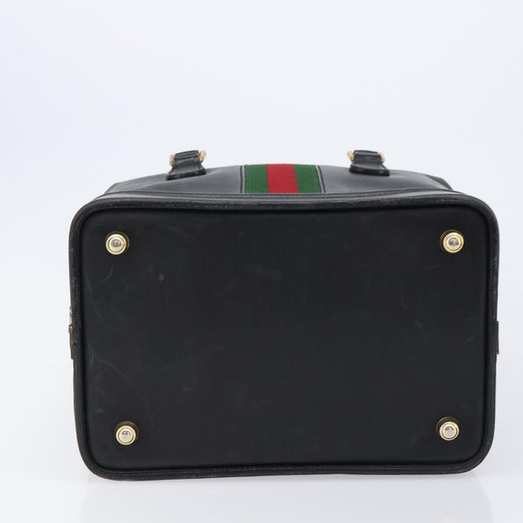 GUCCI Web Sherry Line Boston Bag Leather Black Gold Auth 215521
