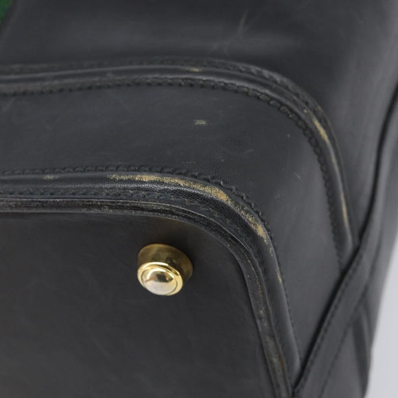 GUCCI Web Sherry Line Boston Bag Leather Black Gold Auth 215521
