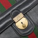 GUCCI Web Sherry Line Boston Bag Leather Black Gold Auth 215521-18
