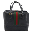 GUCCI Web Sherry Line Boston Bag Leather Black Gold Auth 215521-2