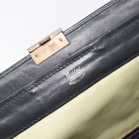 GUCCI Web Sherry Line Boston Bag Leather Black Gold Auth 215521