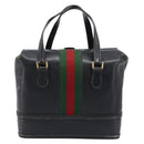 GUCCI Web Sherry Line Boston Bag Leather Black Gold Auth 215521-3