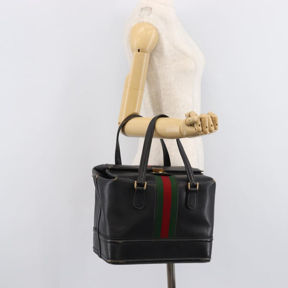 GUCCI Web Sherry Line Boston Bag Leather Black Gold Auth 215521