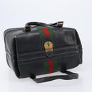 GUCCI Web Sherry Line Boston Bag Leather Black Gold Auth 215521-8