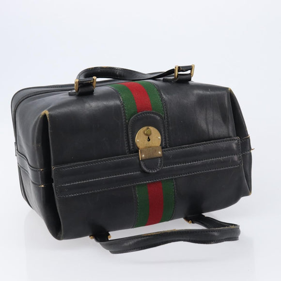 GUCCI Web Sherry Line Boston Bag Leather Black Gold Auth 215521