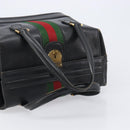 GUCCI Web Sherry Line Boston Bag Leather Black Gold Auth 215521-9