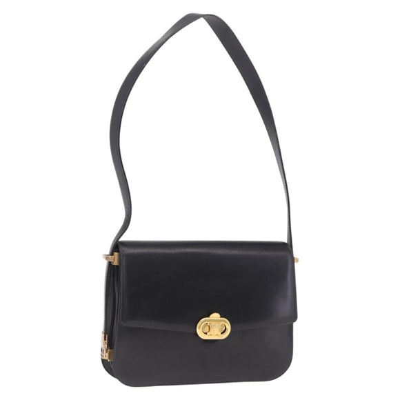 CELINE Macadam Shoulder Bag Leather Black Gold Auth 215522