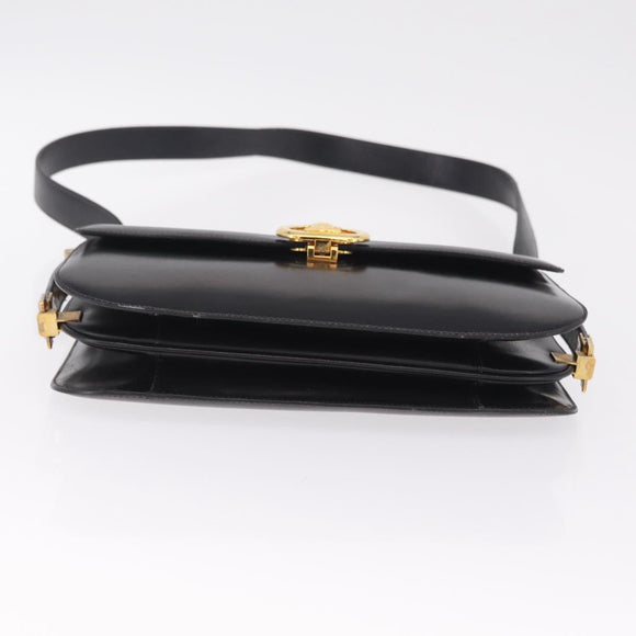 CELINE Macadam Shoulder Bag Leather Black Gold Auth 215522