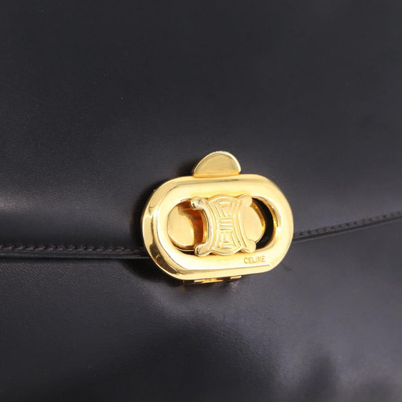 CELINE Macadam Shoulder Bag Leather Black Gold Auth 215522