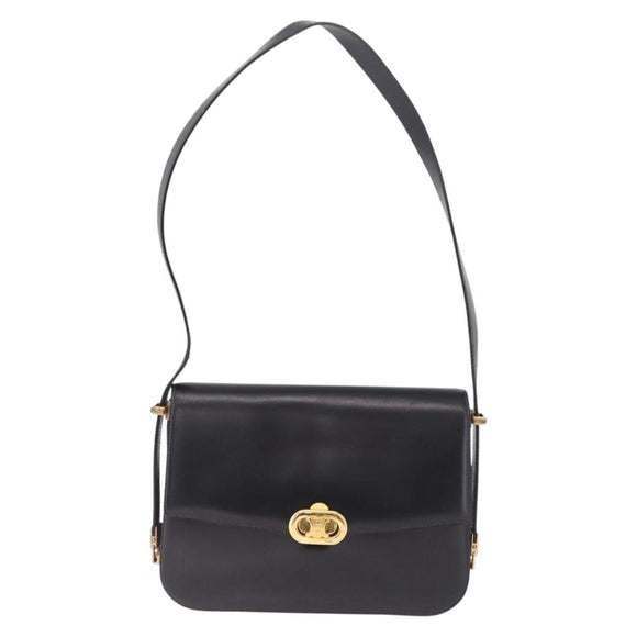CELINE Macadam Shoulder Bag Leather Black Gold Auth 215522