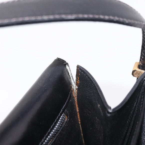 CELINE Macadam Shoulder Bag Leather Black Gold Auth 215522