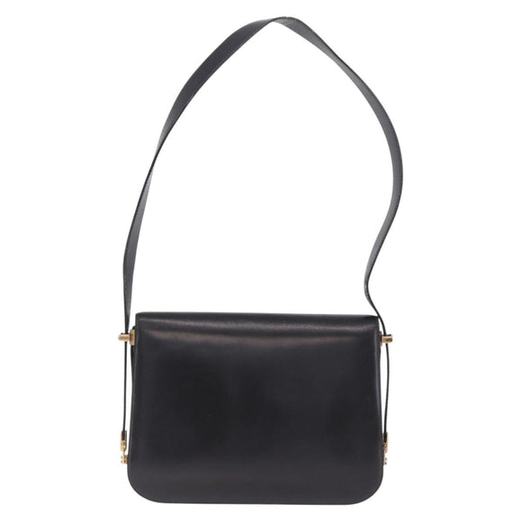 CELINE Macadam Shoulder Bag Leather Black Gold Auth 215522