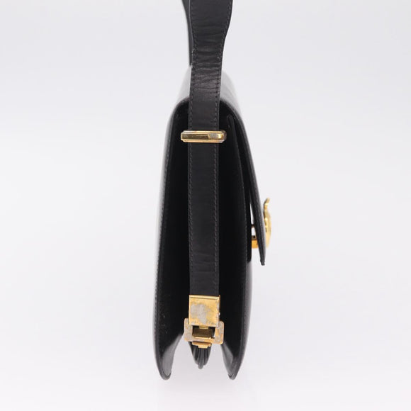 CELINE Macadam Shoulder Bag Leather Black Gold Auth 215522