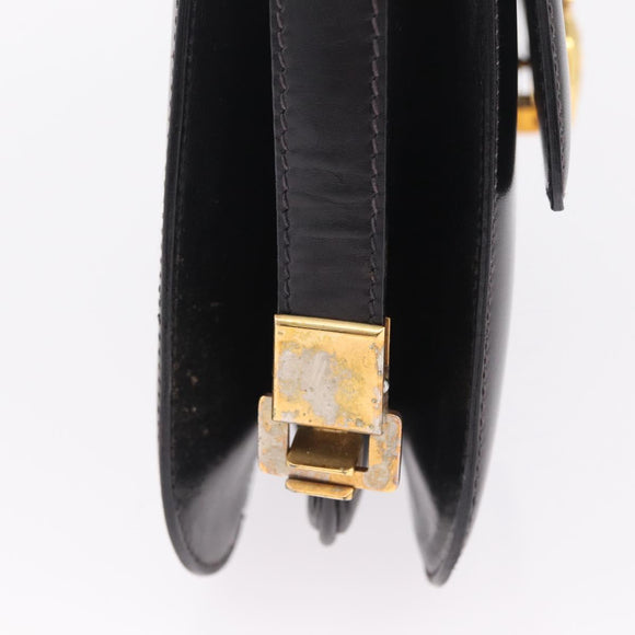 CELINE Macadam Shoulder Bag Leather Black Gold Auth 215522
