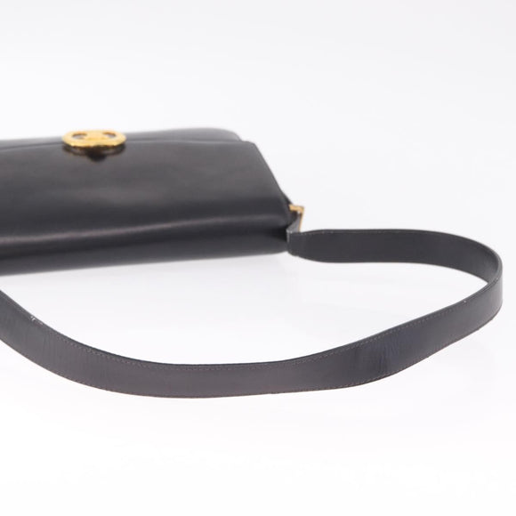 CELINE Macadam Shoulder Bag Leather Black Gold Auth 215522