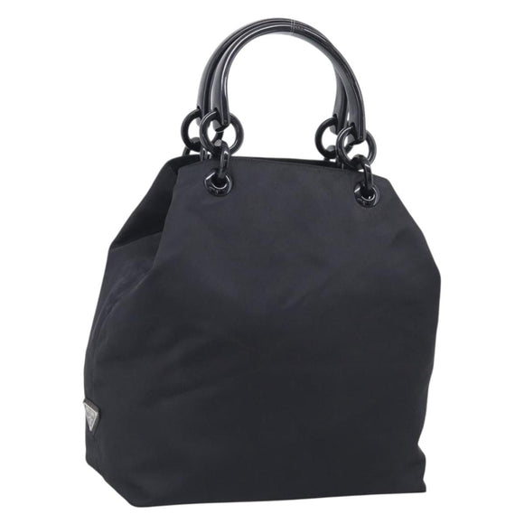 PRADA Hand Bag Nylon Black Silver Auth 215523