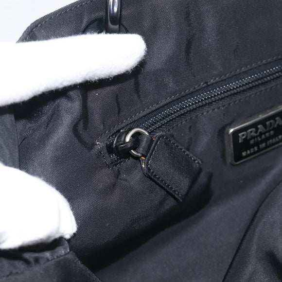 PRADA Hand Bag Nylon Black Silver Auth 215523