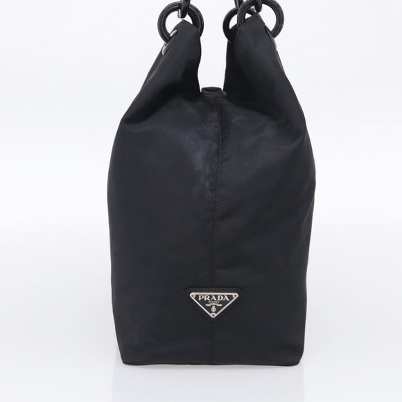 PRADA Hand Bag Nylon Black Silver Auth 215523