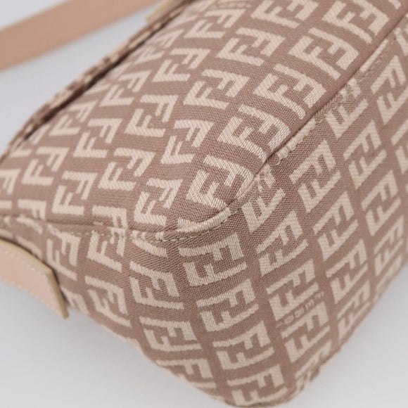 FENDI Zucchino Canvas Mamma Baguette Shoulder Bag Beige Gold Auth 215525V