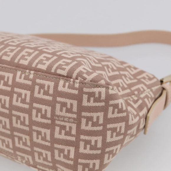 FENDI Zucchino Canvas Mamma Baguette Shoulder Bag Beige Gold Auth 215525V