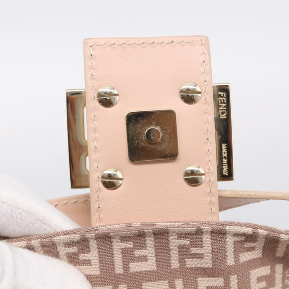FENDI Zucchino Canvas Mamma Baguette Shoulder Bag Beige Gold Auth 215525V