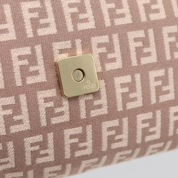 FENDI Zucchino Canvas Mamma Baguette Shoulder Bag Beige Gold Auth 215525V