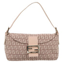 FENDI Zucchino Canvas Mamma Baguette Shoulder Bag Beige Gold Auth 215525V-2