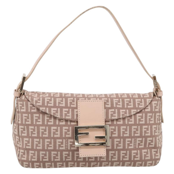 FENDI Zucchino Canvas Mamma Baguette Shoulder Bag Beige Gold Auth 215525V