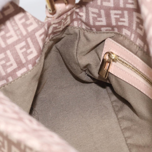 FENDI Zucchino Canvas Mamma Baguette Shoulder Bag Beige Gold Auth 215525V