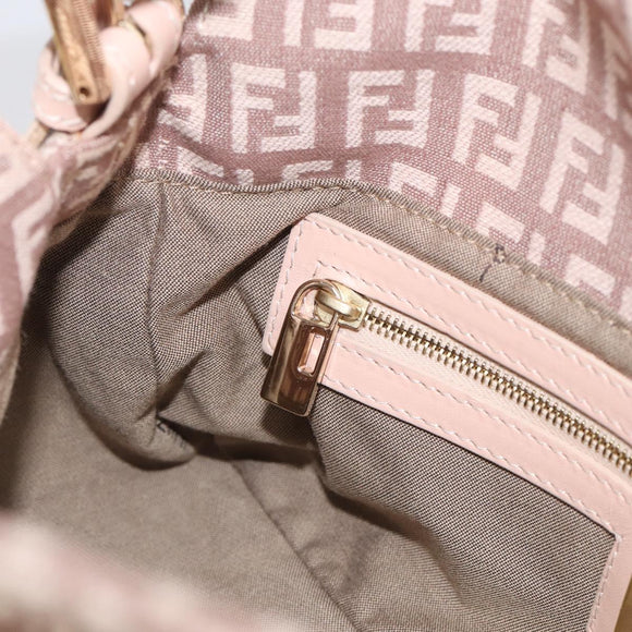 FENDI Zucchino Canvas Mamma Baguette Shoulder Bag Beige Gold Auth 215525V