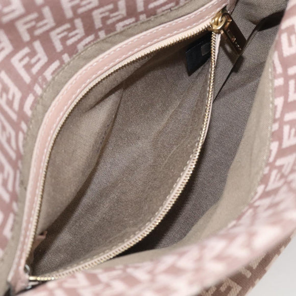 FENDI Zucchino Canvas Mamma Baguette Shoulder Bag Beige Gold Auth 215525V