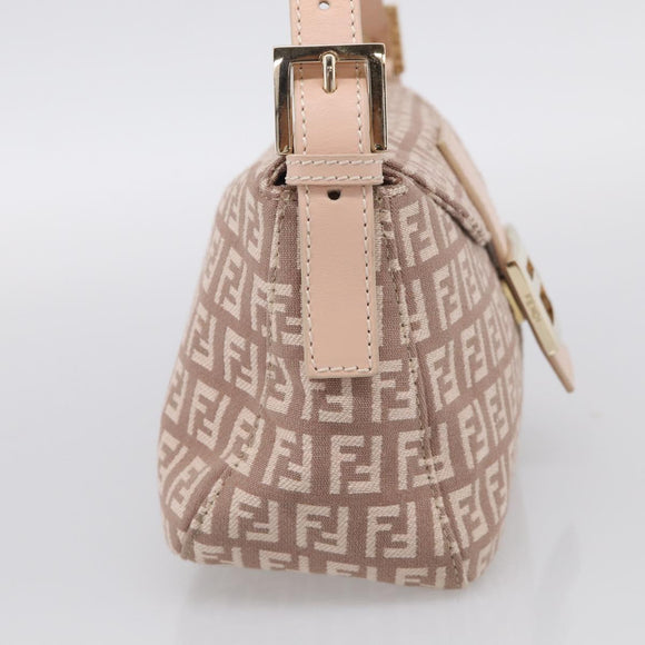 FENDI Zucchino Canvas Mamma Baguette Shoulder Bag Beige Gold Auth 215525V