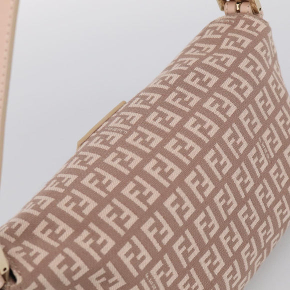 FENDI Zucchino Canvas Mamma Baguette Shoulder Bag Beige Gold Auth 215525V