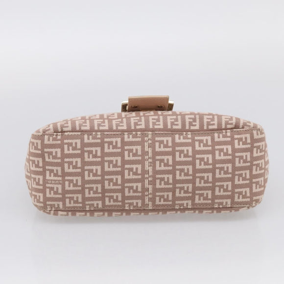 FENDI Zucchino Canvas Mamma Baguette Shoulder Bag Beige Gold Auth 215525V