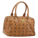 MCM Vicetos Logogram Boston Bag PVC Leather Brown Gold Auth 215529-1