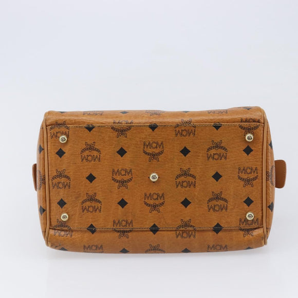 MCM Vicetos Logogram Boston Bag PVC Leather Brown Gold Auth 215529